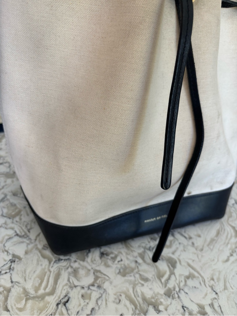 Mansur Gabriel Canvas Bucket Bag - Cream with Black Trim - Picture 3 of 11